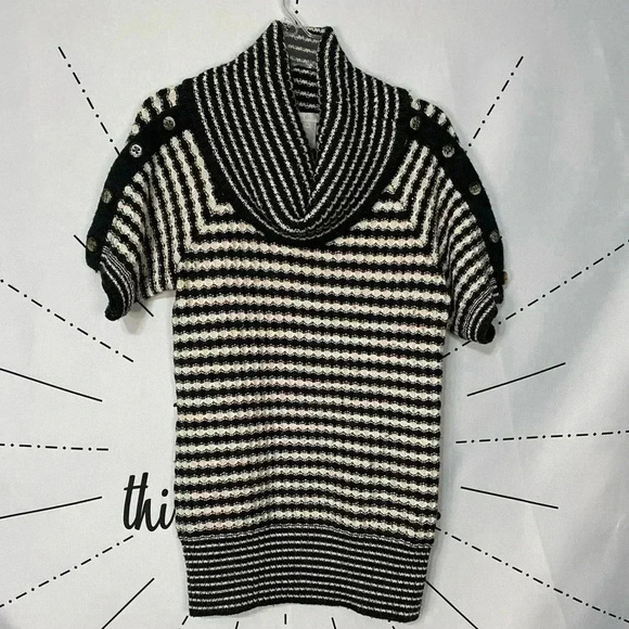 Design History Black & Cream Cowl Neck GrannyCore Button Sleeve Sweater - Picture 2 of 6